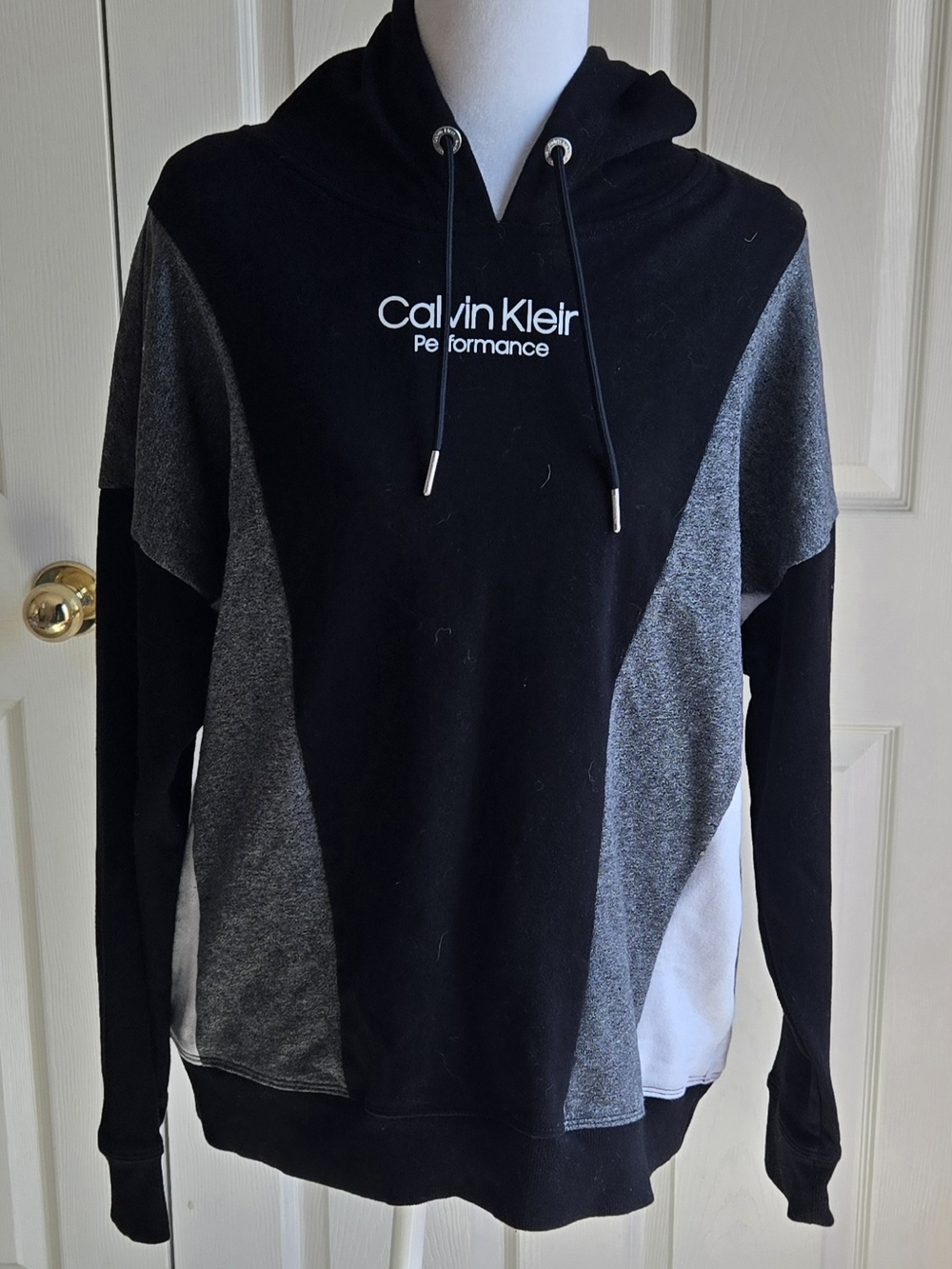 Calvin Klein Black and Gray Colorblock Hooded Pullover